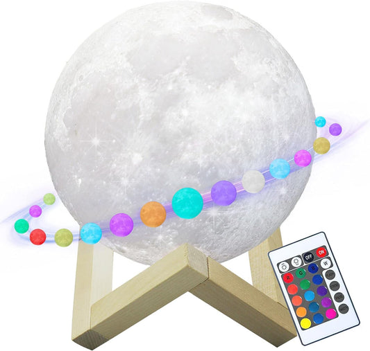 3D Print Moon Lamp with 16 Colors, Remote & USB Rechargeable – Ideal for Bedroom and Gifts