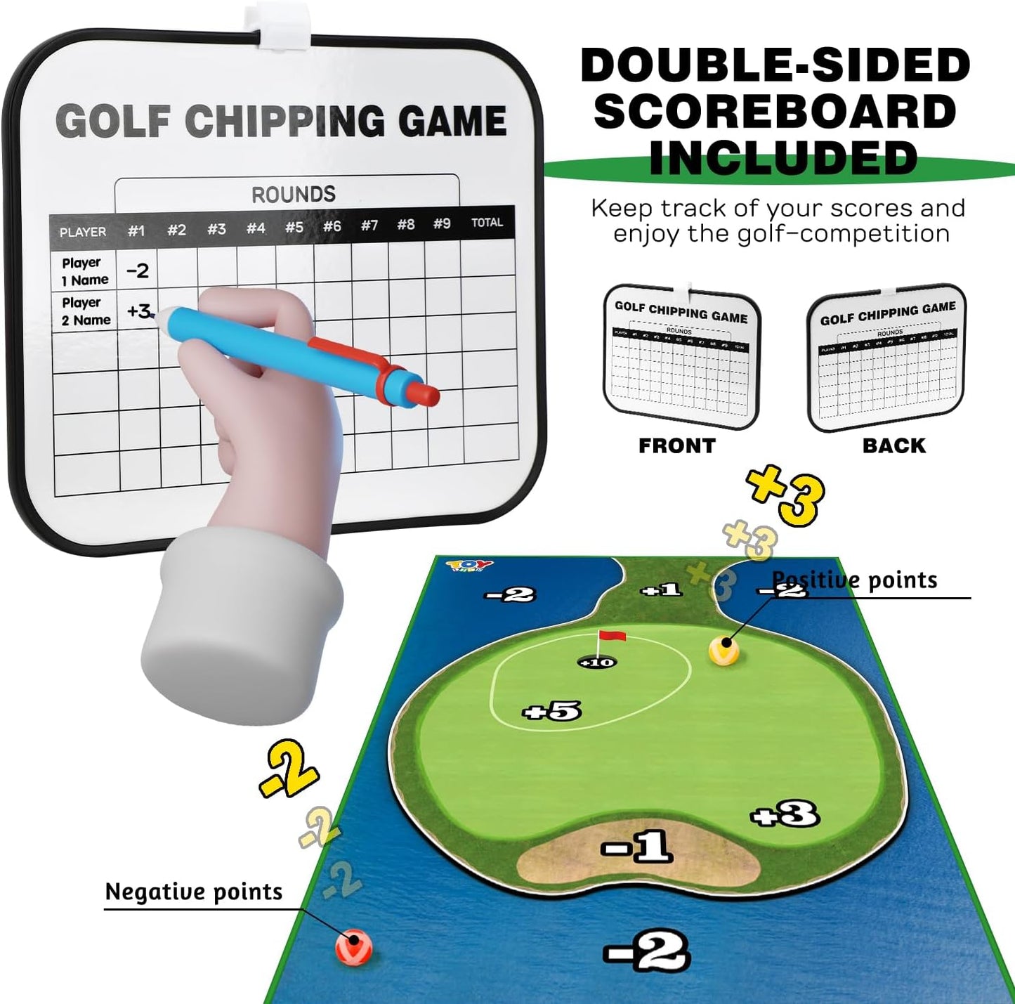 Golf Chipping Practice Mat Set for Indoor & Outdoor Fun - Family & Party Games