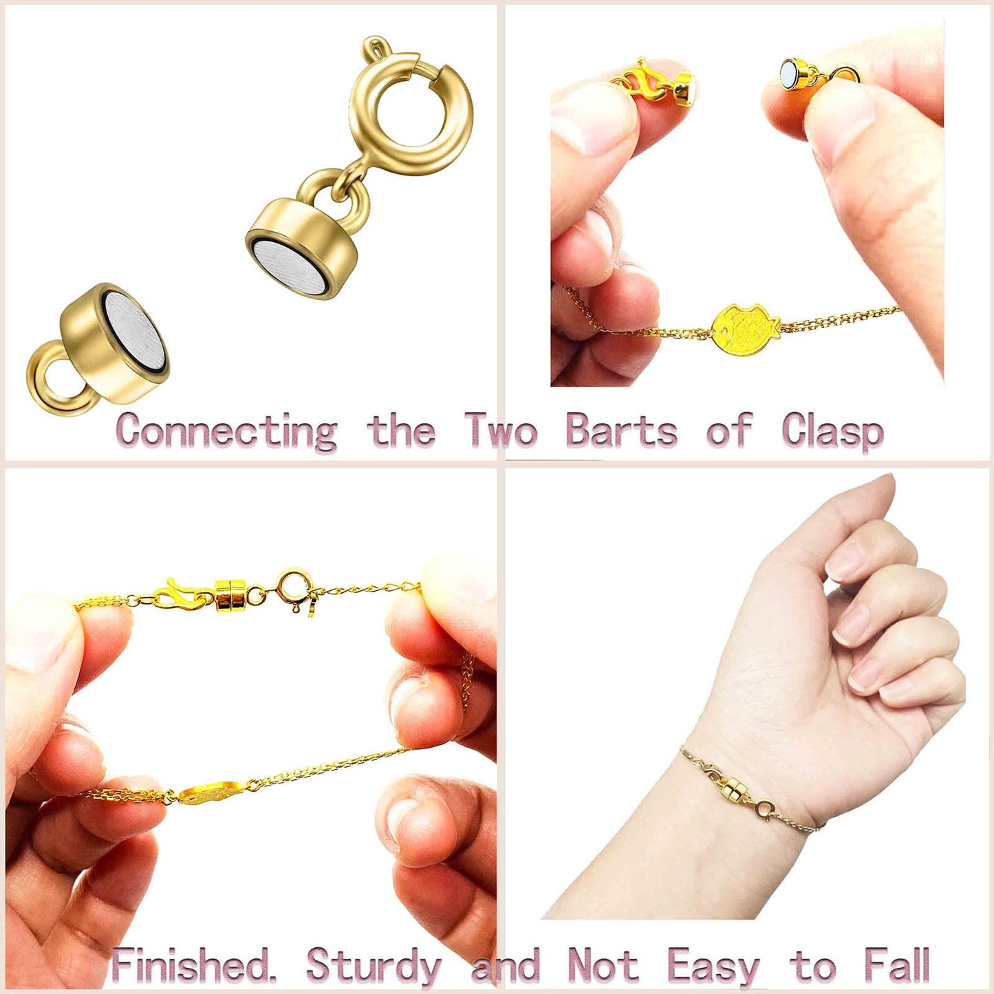 Strong Magnetic Necklace Clasps and Closures, Gold and Silver Plated Jewelry Clasp Converters for Bracelets, Necklaces, and Chains, 2-Piece Set