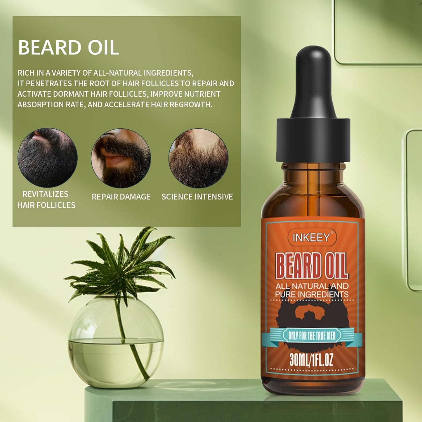 Premium Beard Growth Oil with Tea Tree & Jojoba: Natural Formula for Softer, Fuller Facial Hair - Moisturizing Treatment for Men's Beard Care (1 fl oz/30ml)