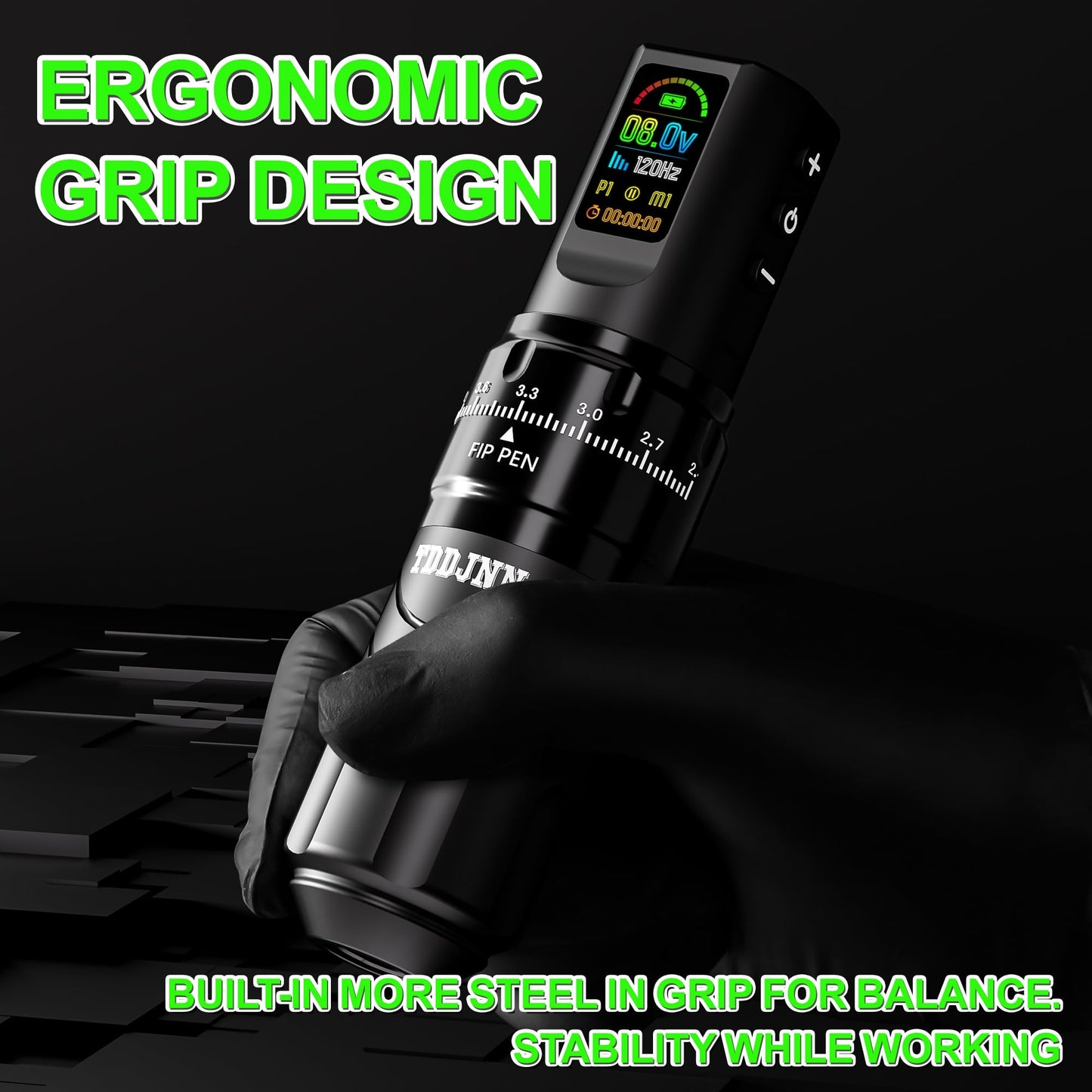 Professional Wireless Tattoo Gun Pen Kit with 1800mAh Battery, 7 Adjustable Stroke Lengths (2.4mm-4.2mm), and OLED Display