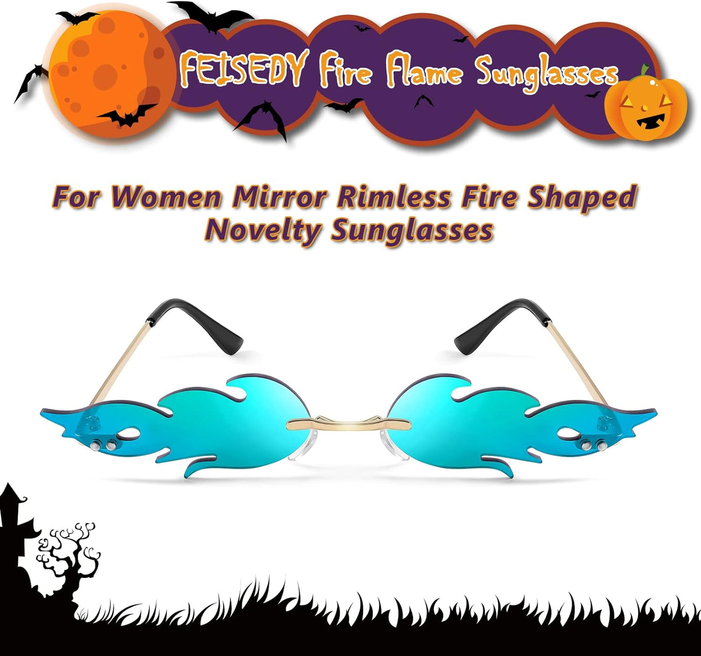 Fire Flame Mirror Rimless Novelty Sunglasses
