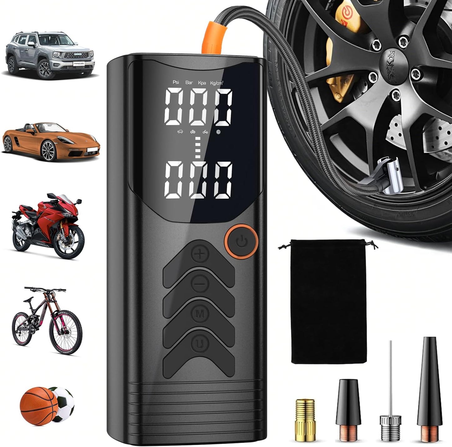 150PSI Portable Tire Inflator with Auto Shutoff & LED Light - Perfect for Cars, Bikes, & Motorcycles