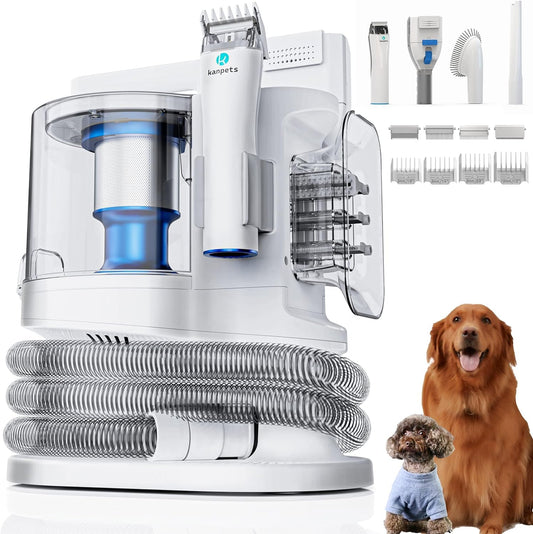 Maximize Pet Hair Clean-Up with a 3.4L Dog Vacuum Groomer and Hair Clipper, Electric Blue