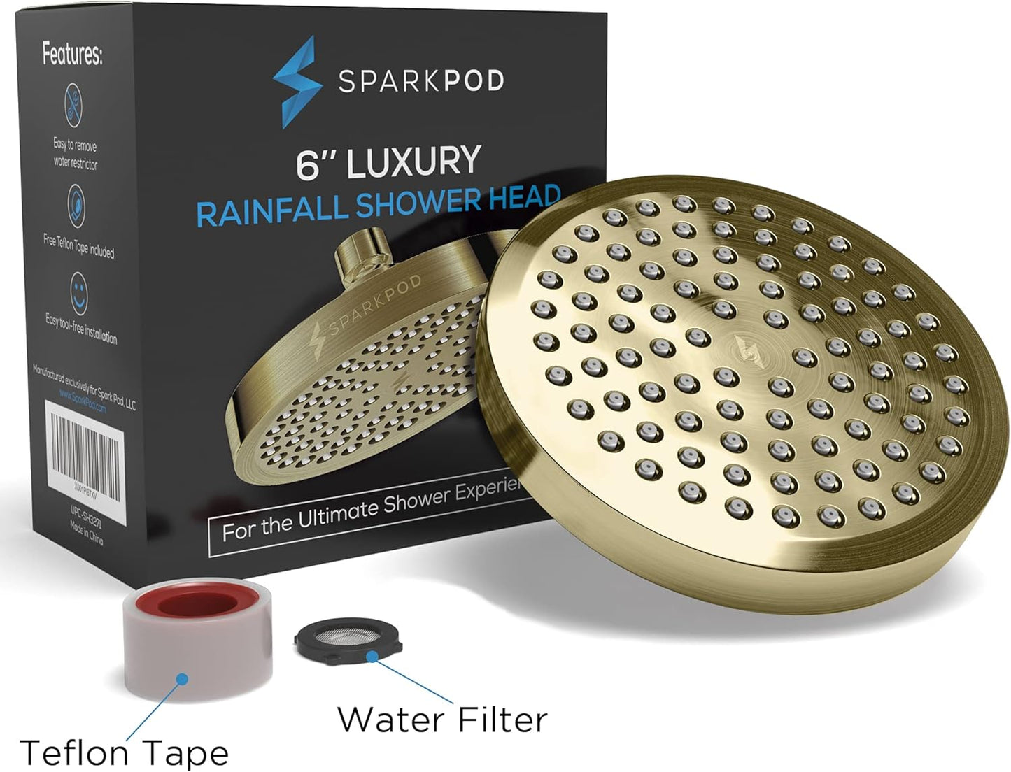 High-Pressure 6 Inch Antique Brass Rainfall Shower Head - Luxury Design with Easy Install