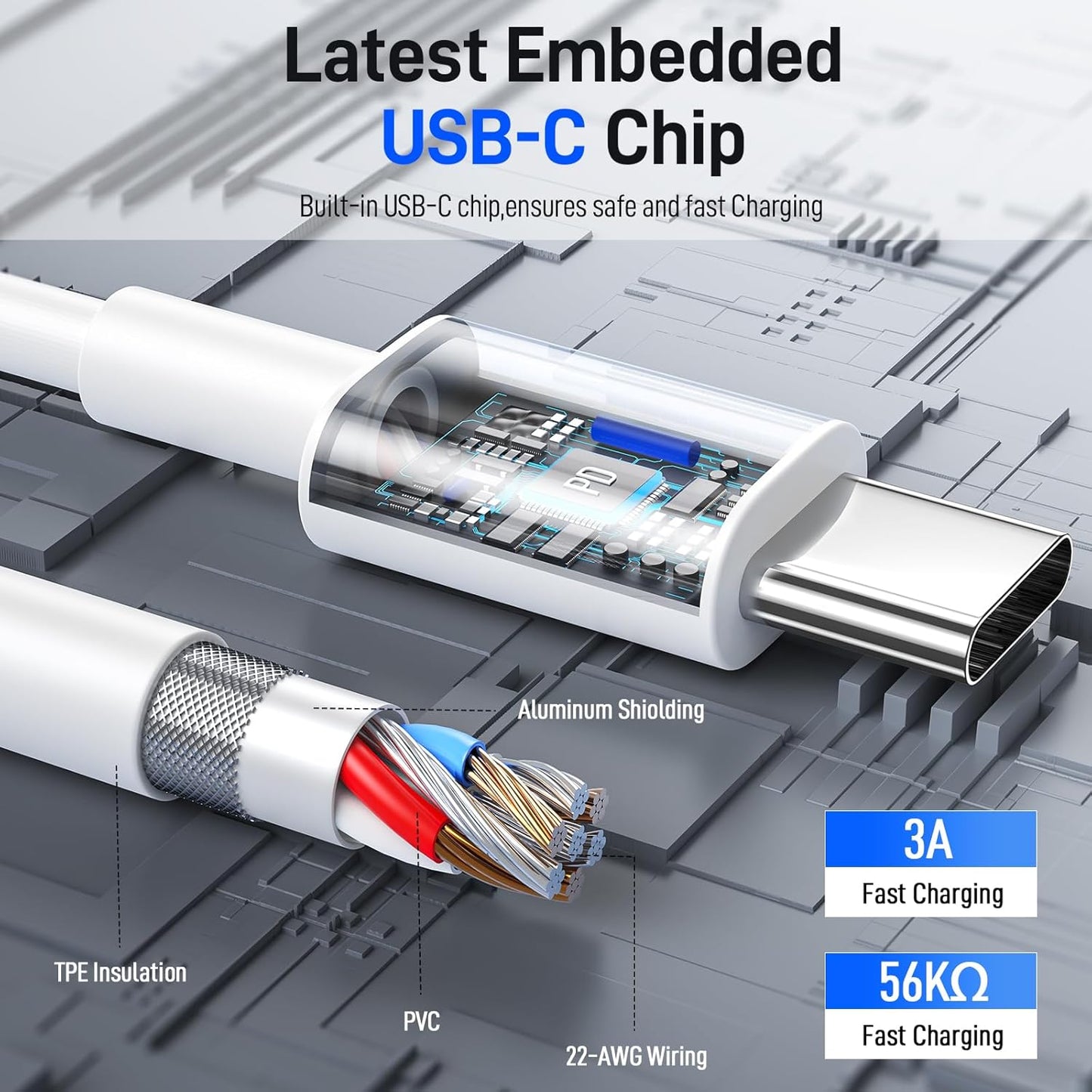 USB-C to USB-C Cable 6ft, 60W Fast Charging 3-Pack for iPhone 15, iPad, MacBook, Galaxy S23