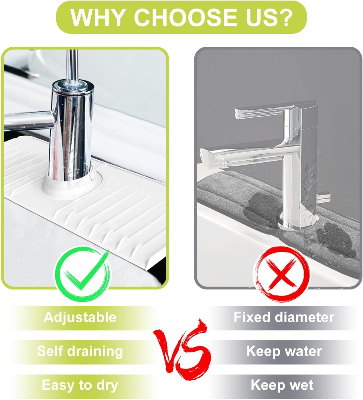 Maximize Kitchen Cleanliness with White Silicone Faucet Mat – Fits Faucets up to 2.9 Inches