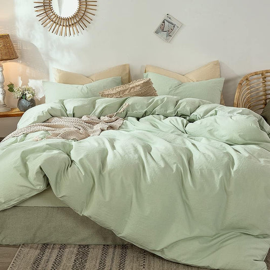 Seaglass Green California King Duvet Cover Set in Washed Cotton Linen Texture