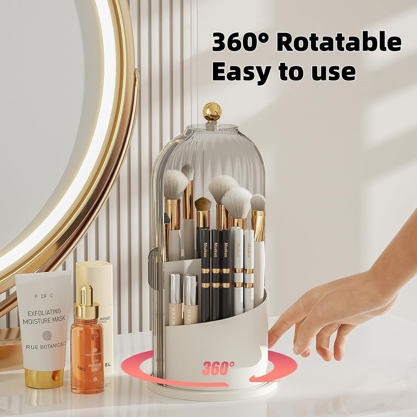 360° Rotating Makeup Brush Holder Organizer - Dustproof & Waterproof | Fits Vanity & Bathroom