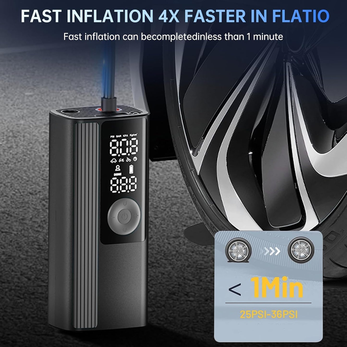 Portable Air Compressor for Cars, Motorcycles & More - Auto Shut-Off & Digital Gauge
