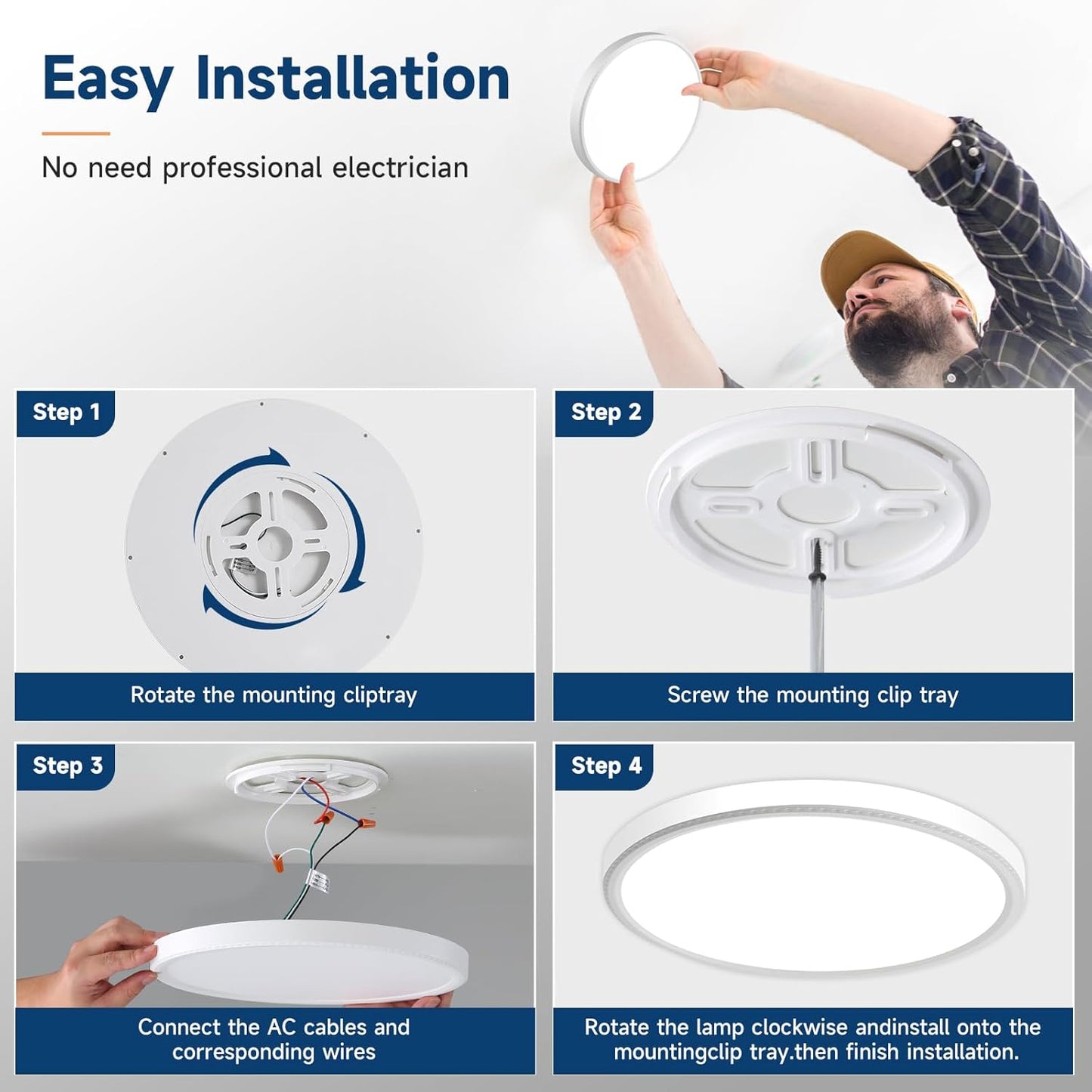 Ultra-Thin 7.5" LED Ceiling Light, 5 Selectable Colors, Super Bright & Easy Install