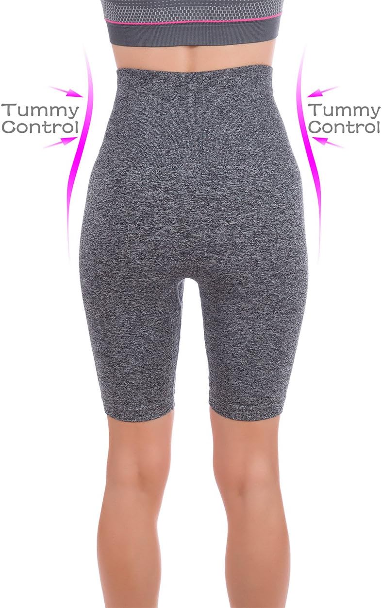 Women's Size M High Waist Heather Gray Biker Shorts - Tummy Control, Seamless Design