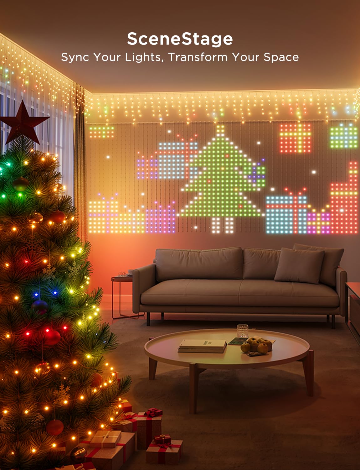 Govee Holly-Jolly Christmas Bundle - Smart RGBIC LED Curtain, String, and Icicle Lights