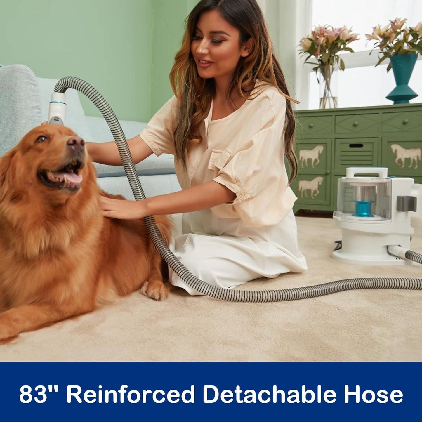 Maximize Pet Hair Clean-Up with a 3.4L Dog Vacuum Groomer and Hair Clipper, Electric Blue