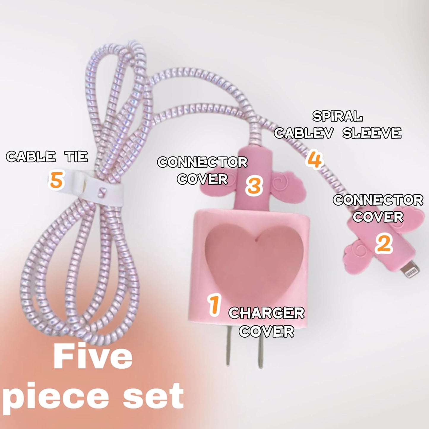 Pink Heart Silicone Charger Protector Set for iPhone – Style Meets Function