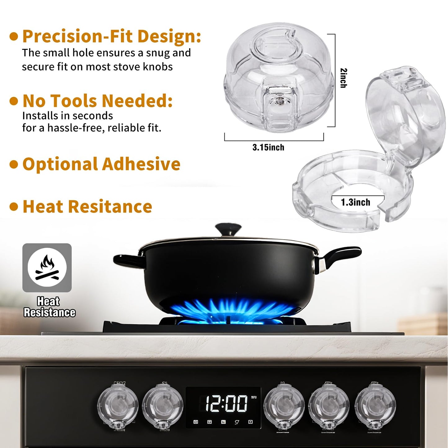 5-Pack Child Safety Stove Knob Covers - Heat Resistant Gas Oven Lock