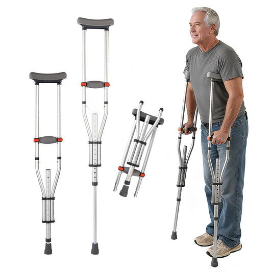 Aluminum Underarm Crutches for Adults and Seniors, Adjustable Height 38.2-61.8 Inches, Lightweight 2 lb Each, 300 lb Capacity Pair
