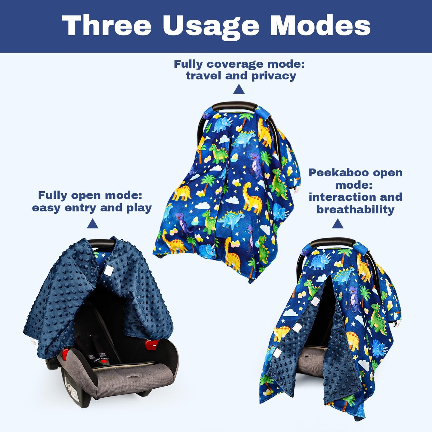 Dinosaur Baby Car Seat Cover with Peekaboo Opening - Warm Minky Canopy for Infants