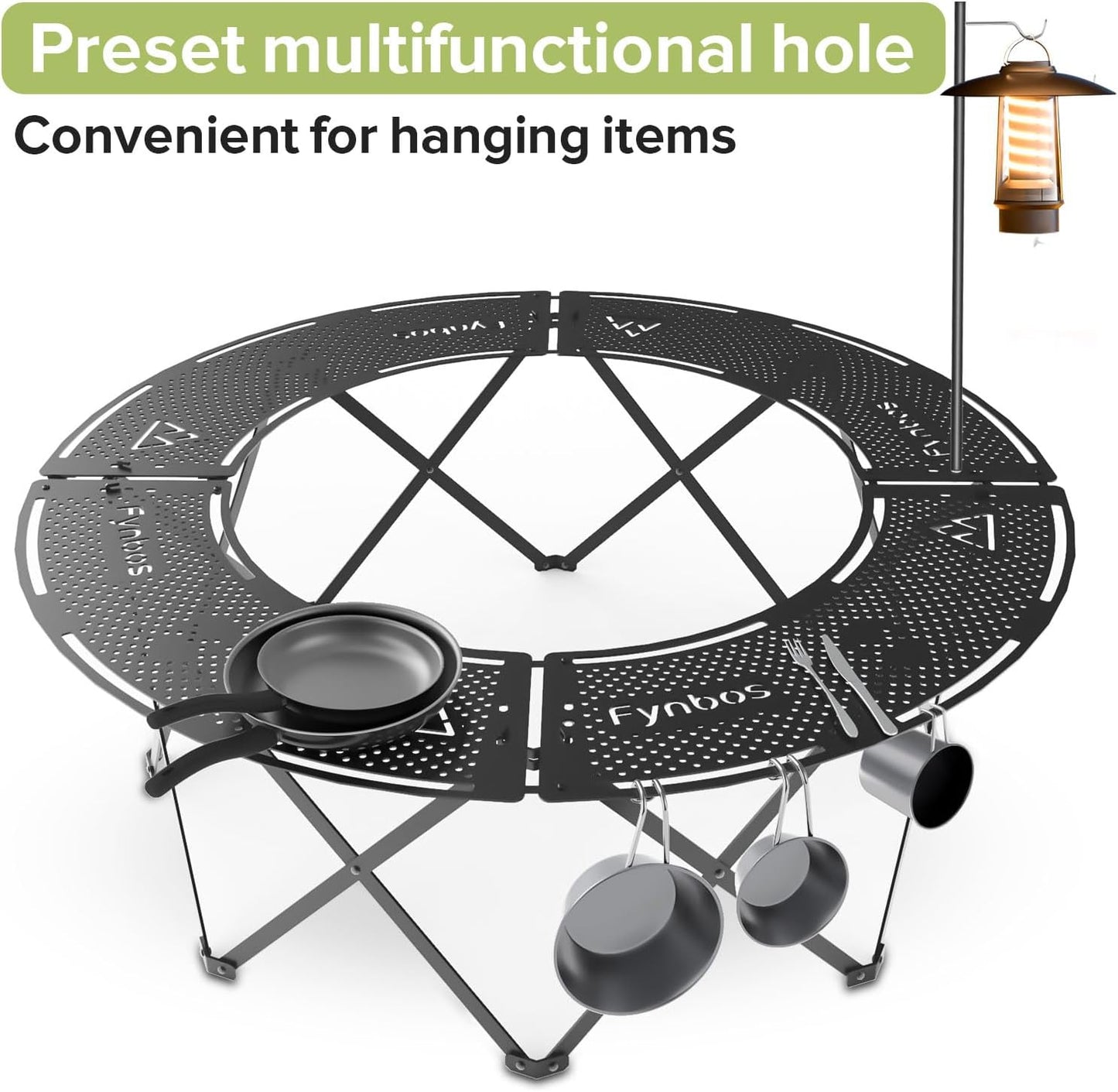 Adjustable Height Fire Pit Surround Tabletop for Outdoor Camping
