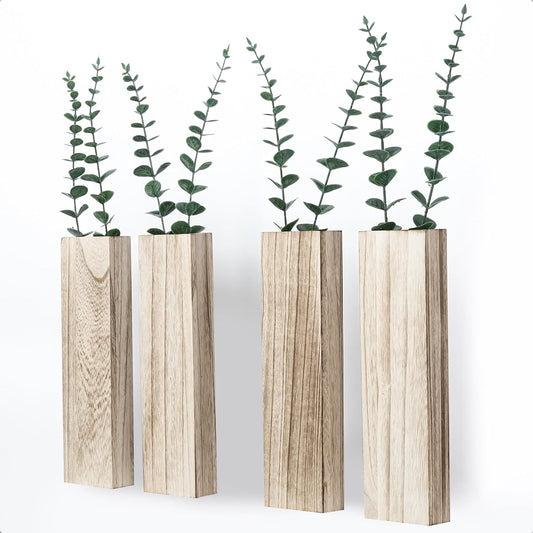 4-Pack Explore Handcrafted Wooden Wall Vases for Modern Farmhouse Decor | Home & Office