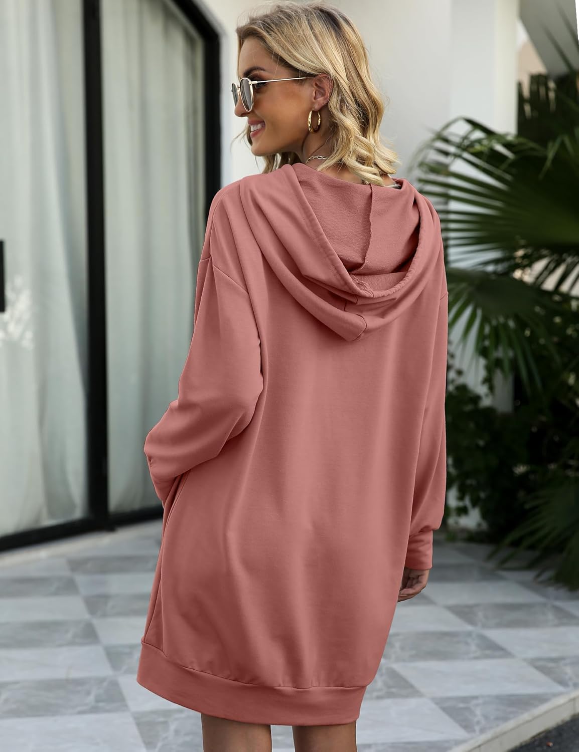 Size Large Women’s Hoodie Sweatshirt Dress, Oversized Long Sleeve Tunic with Hood and Kangaroo Pocket, Casual Fall Winter, Solid or Funny Holiday Graphics