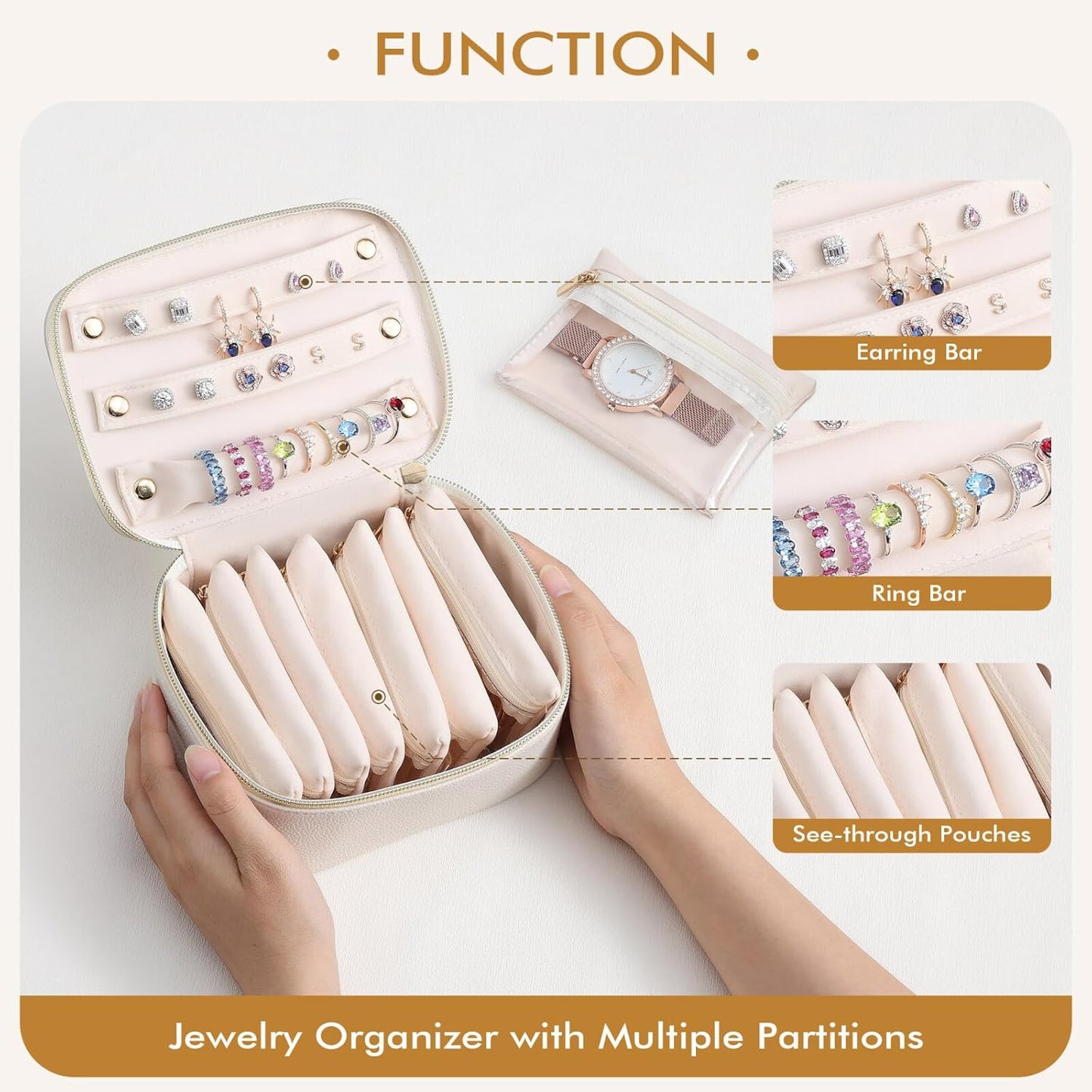 Ultimate Bridesmaid Gifts: White Travel Jewelry Case with Embroidered 'S' - Safe & Stylish Storage