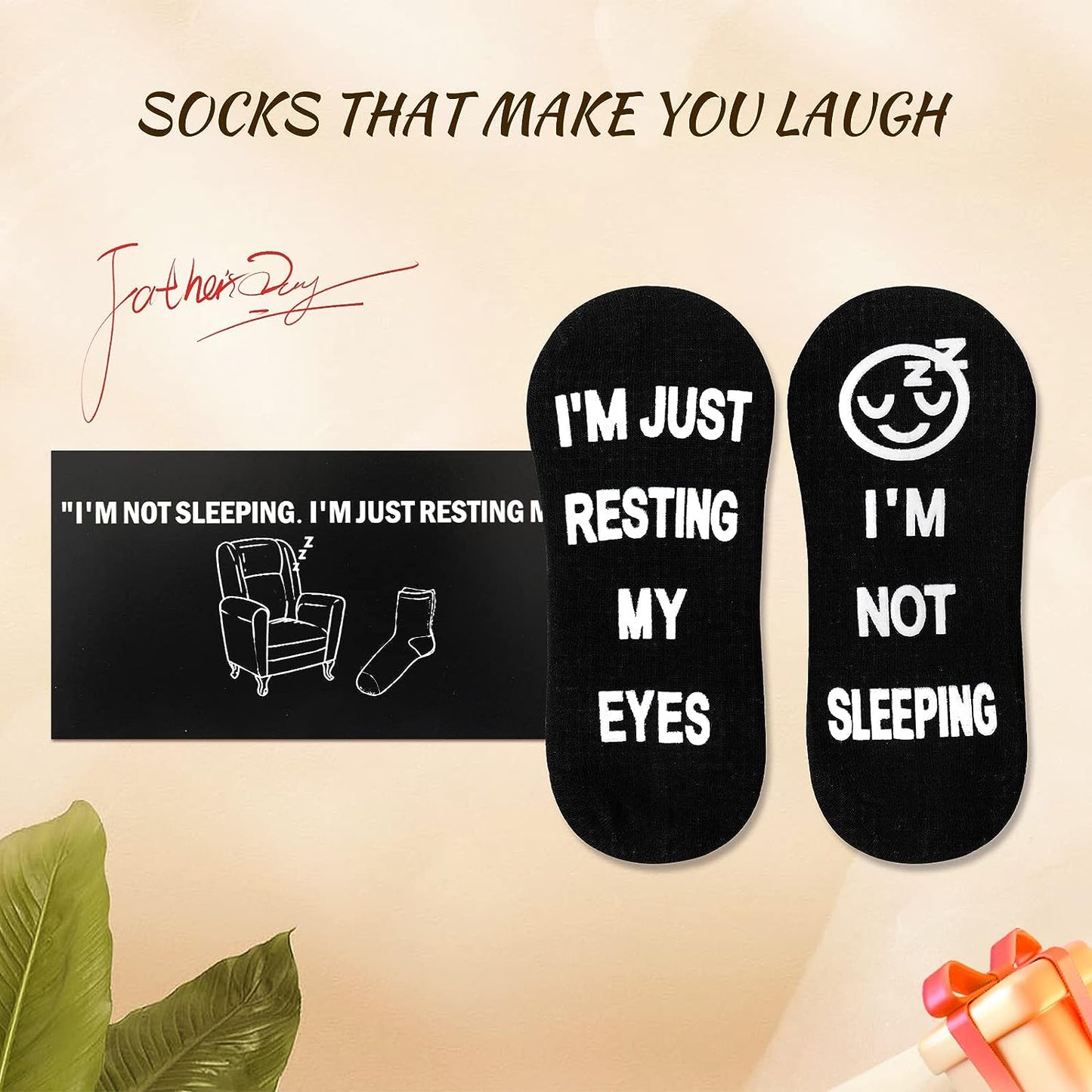 "I'm Not Sleeping I'm Just Resting My Eyes" Black Socks Funny Gift