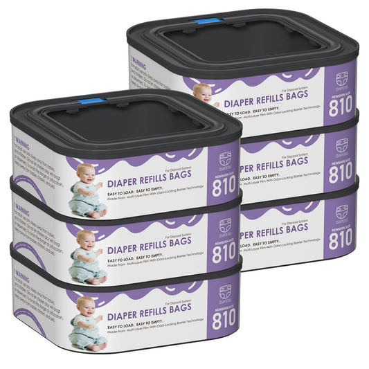 Jumbo Square Diaper Pail Refill Bags for Compact and Select Pails, Not for Classic Version, Holds Up to 810 Newborn Diapers per Refill, 6 Pack