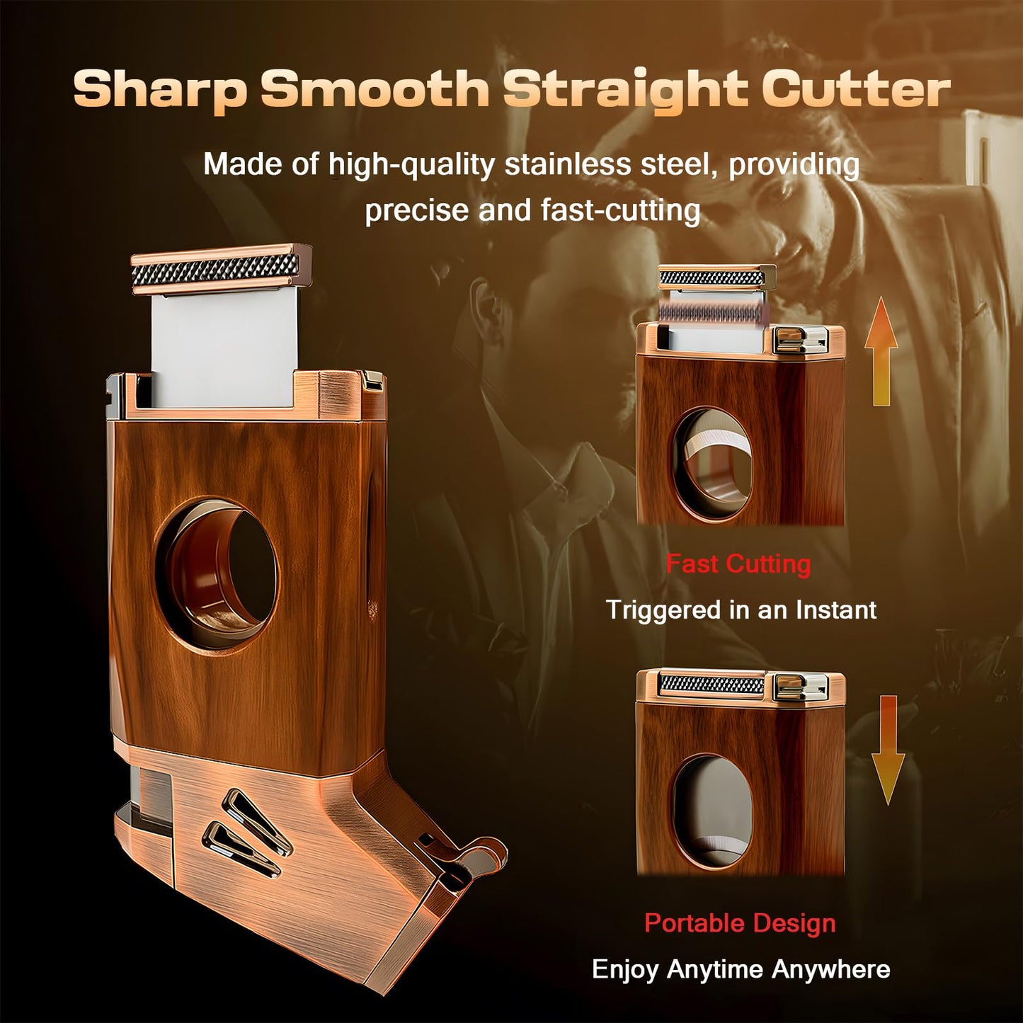 5-in-1 Refillable Butane Torch Lighter with Built-in Cutter, Punch, Holder, and Draw Enhancer - Windproof Jet Flame