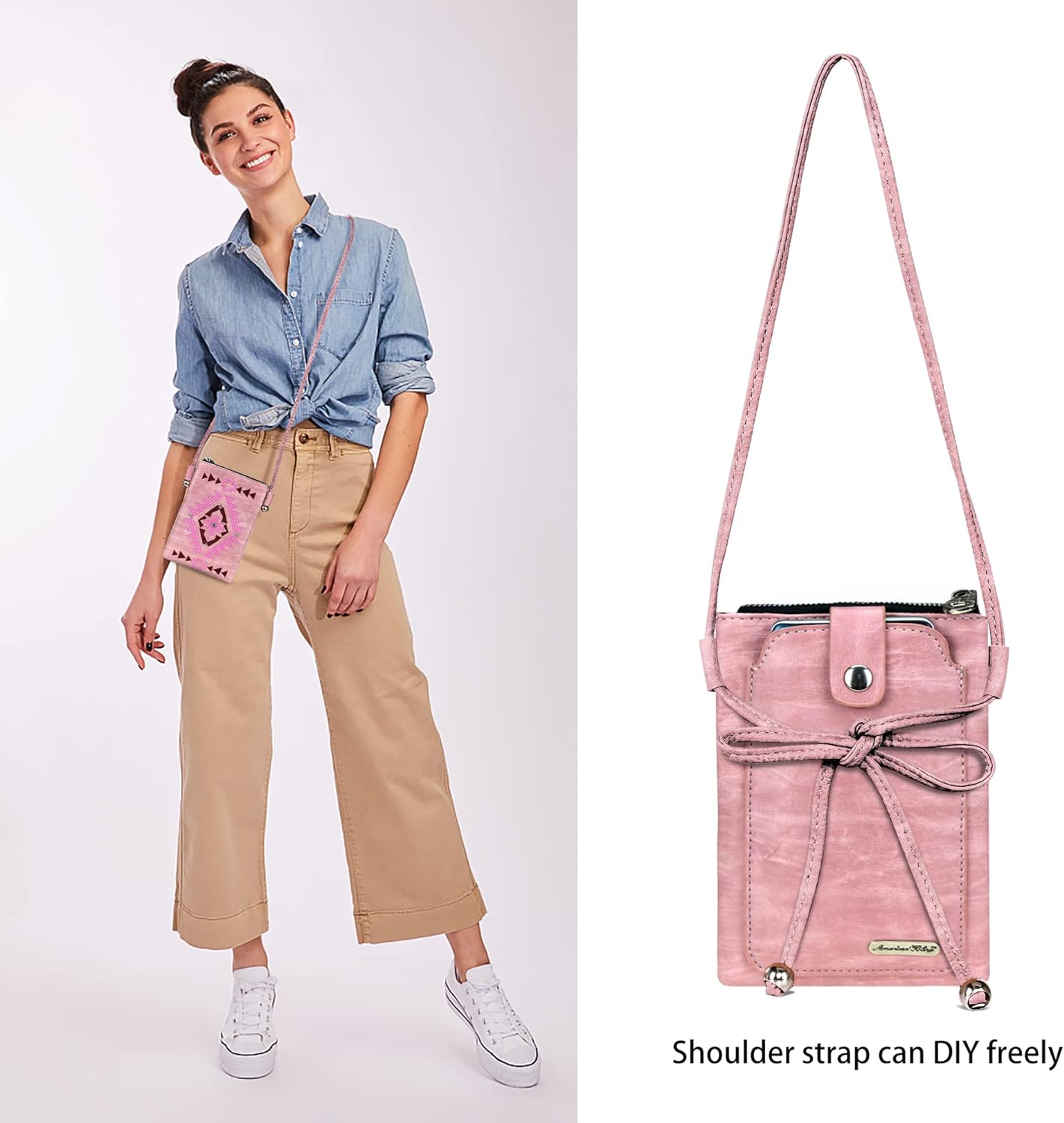 Trendy Pink Fringe Crossbody Purse for Women: Western Vegan Leather Cell Phone Bag