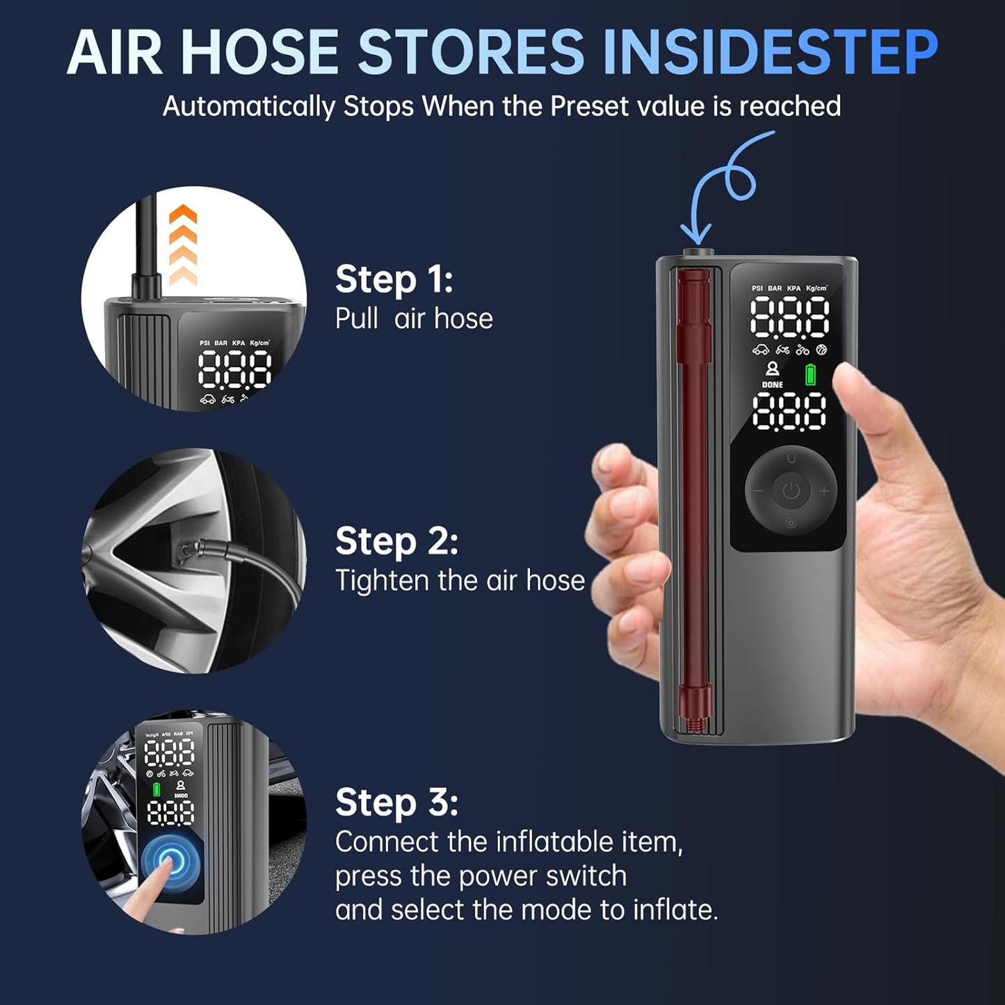 Portable Air Compressor for Cars, Motorcycles & More - Auto Shut-Off & Digital Gauge