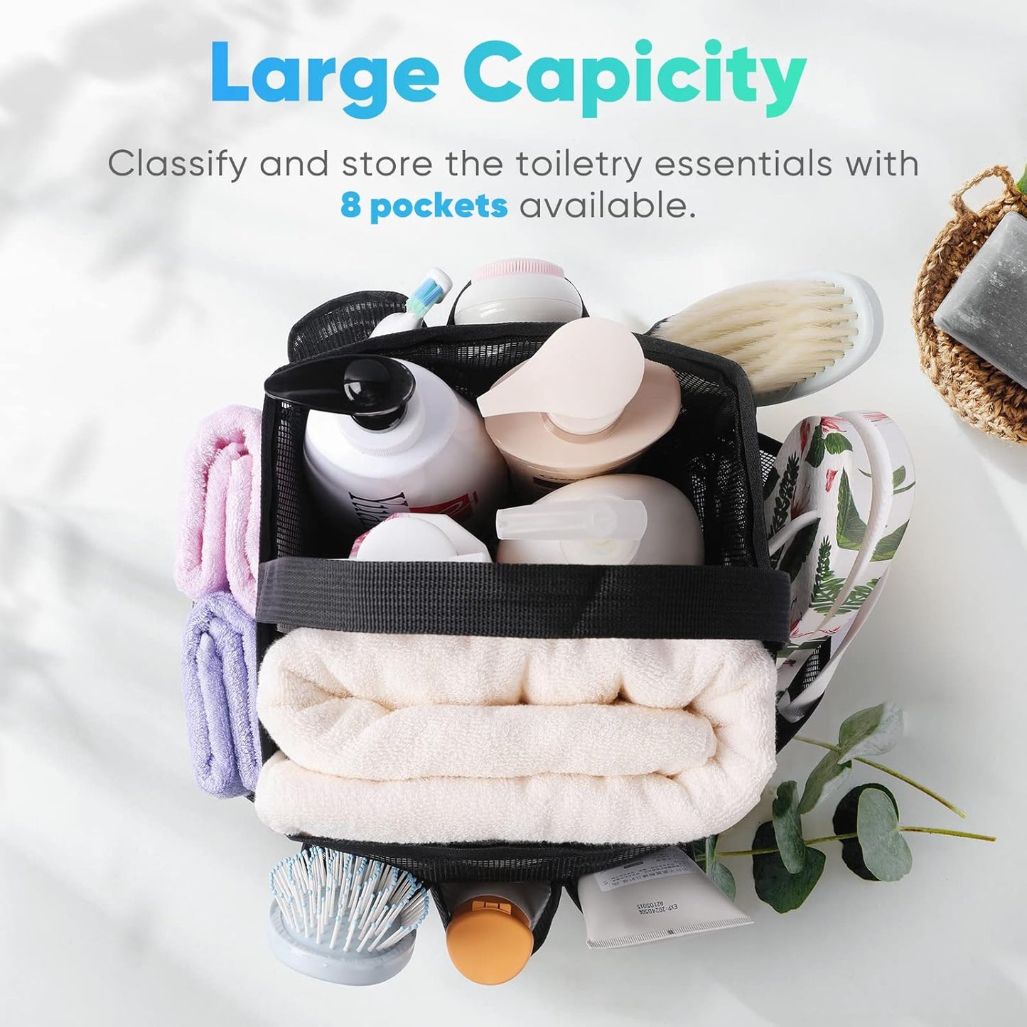 Durable Mesh Shower Caddy with 8 Pockets, Quick Dry - Perfect for College, Beach, Gym, and Travel