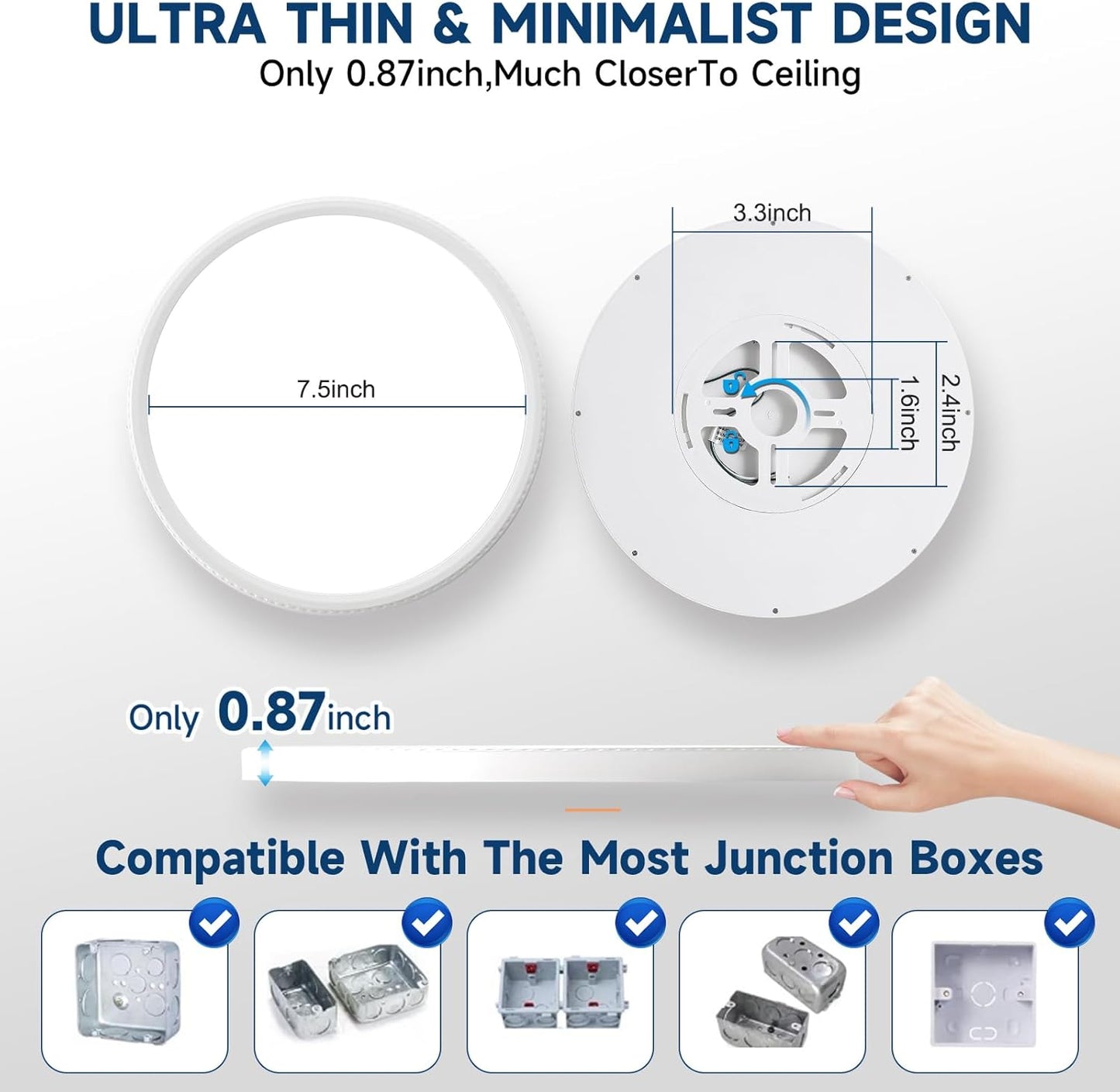 Ultra-Thin 7.5" LED Ceiling Light, 5 Selectable Colors, Super Bright & Easy Install