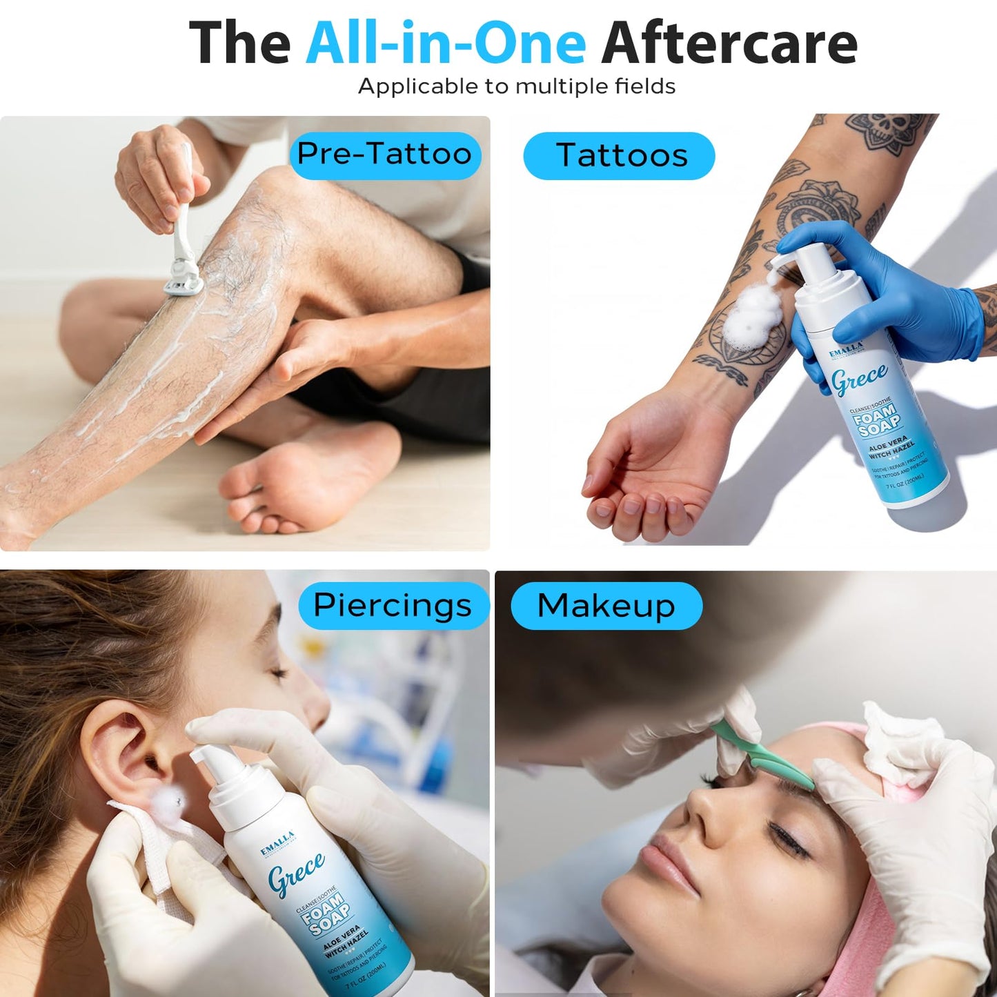 Foaming Tattoo Soap 5 oz (150 ml) Tattoo Aftercare Cleanser for Piercings and Permanent Makeup - Fragrance-Free Vegan Formula