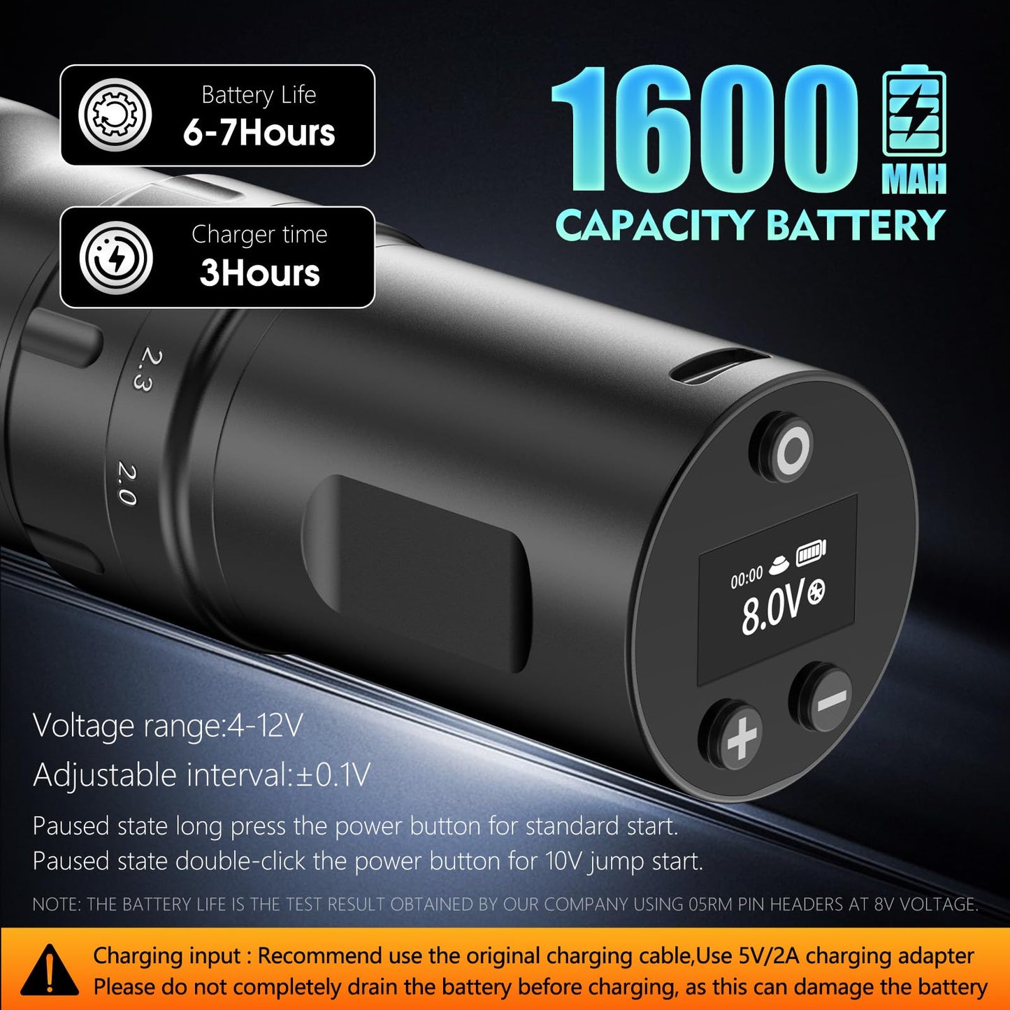 Cordless Rotary Tattoo Machine Pen with Adjustable Stroke and 1600mAh Battery