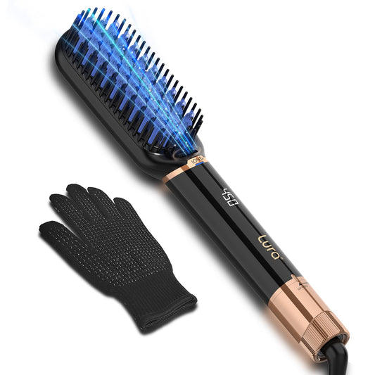 Ionic Hair Straightener Brush with 6 Temperature Settings, Ceramic Fast Heating Flat Iron Comb for All Hair Types, Dual Voltage