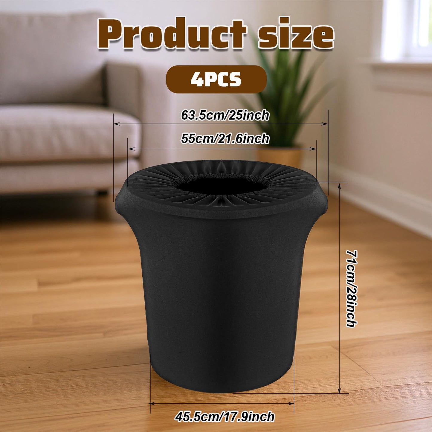 4-Pack Black Spandex Trash Can Covers for 32 Gallon Round Outdoor Bins - Decorative Elastic Bin Wraps for Weddings and Events