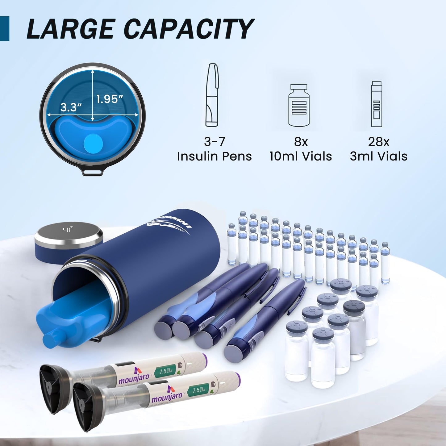 Insulin Cooler Travel Case with Digital Temperature Display, 48-Hour Cooling for 3-7 Pens, TSA Approved