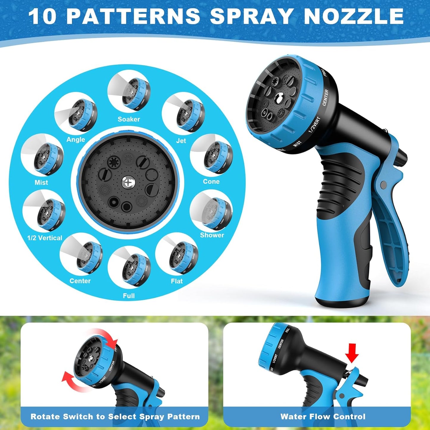 Versatile 50ft Expandable Garden Hose with 10 Spray Nozzles and Nano Rubber