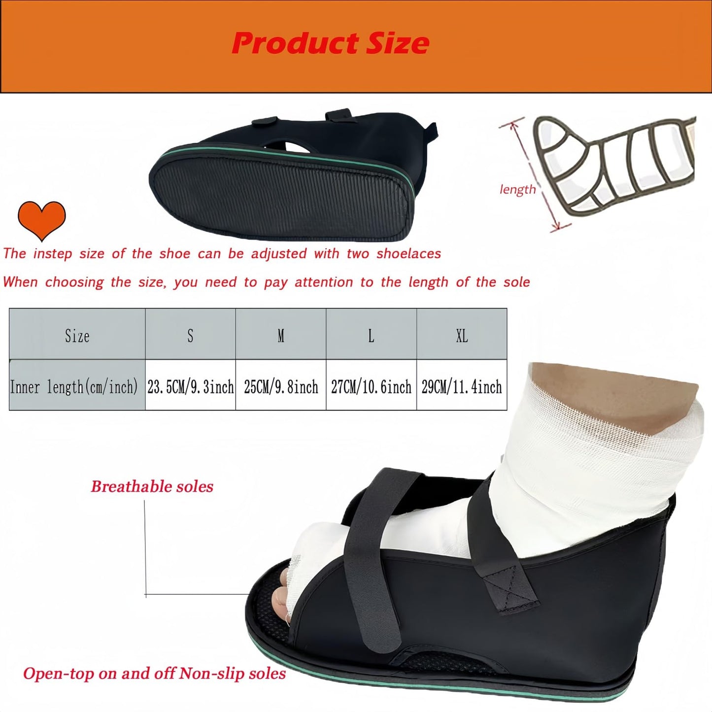 XL Adjustable Post-Op Medical Walking Shoe for Foot Casts and Fractures