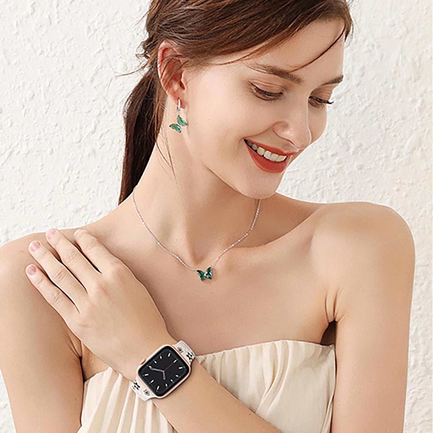 Two-Tone Floral Engraved Apple Watch Bands for Women - Secure & Stylish Straps