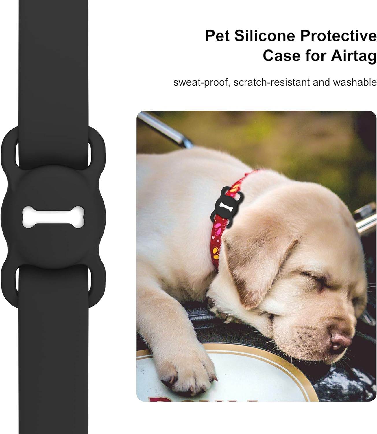 Silicone AirTag Holder for Dog Collars, Washable Pet Tracker Accessory, Bone Pattern – 2 Pack