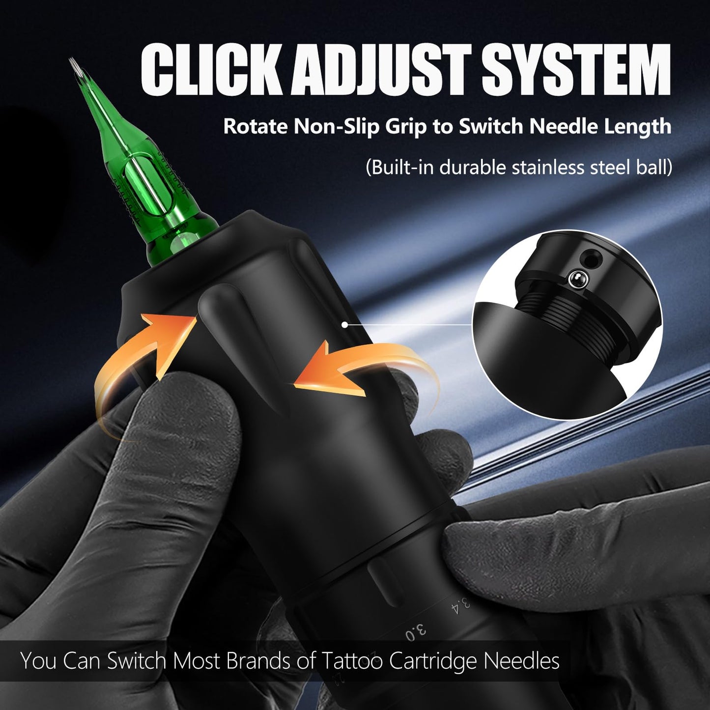 Cordless Rotary Tattoo Machine Pen with Adjustable Stroke and 1600mAh Battery
