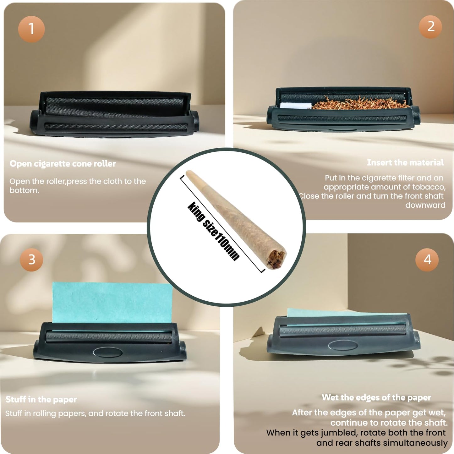 Manual Cigarette Rolling Machine for 0.31 in (8 mm) Tubes and 4.33 in (110 mm) Roller Kit