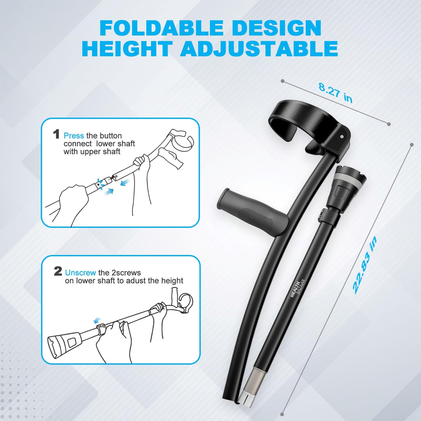 Ergonomic Foldable Forearm Crutches - Adjustable Height Walking Aid for Adults
