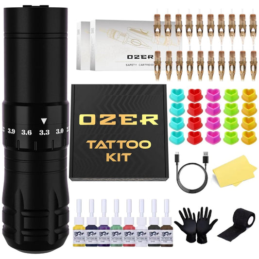 Professional Tattoo Kit with 1500mAh Wireless Tattoo Pen, 7 Adjustable Stroke Lengths, 8 Inks, and 20 Needle Cartridges