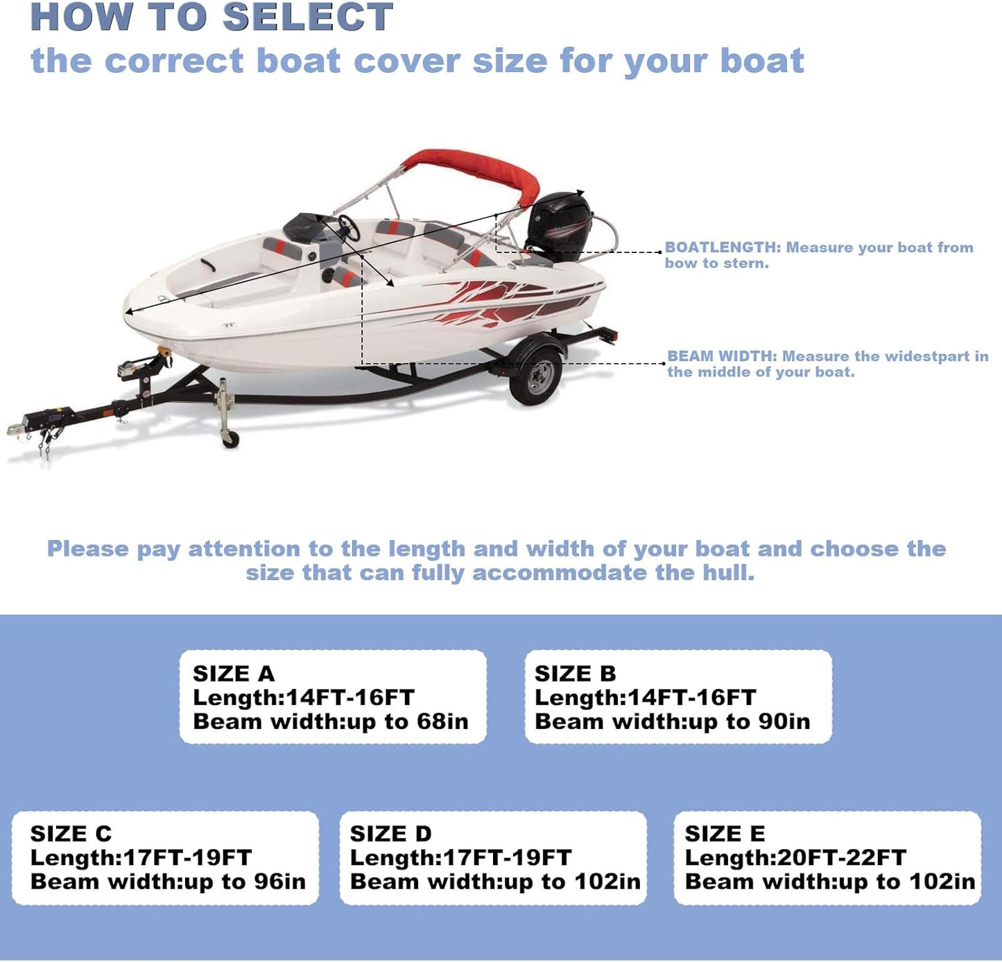 Waterproof 17'-19' Boat Cover, 800D UV-Resistant Marine Fabric for Bass, Tri-Hull, V-Hull Boats