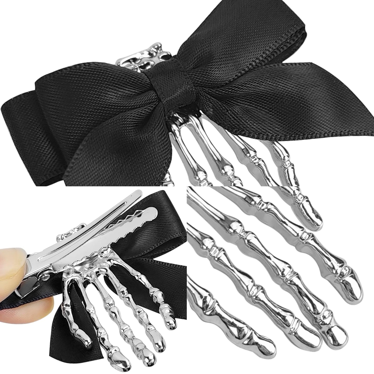 2 Pcs Black Skeleton Hand Hair Clips with Butterfly Design, Goth Halloween Accessories