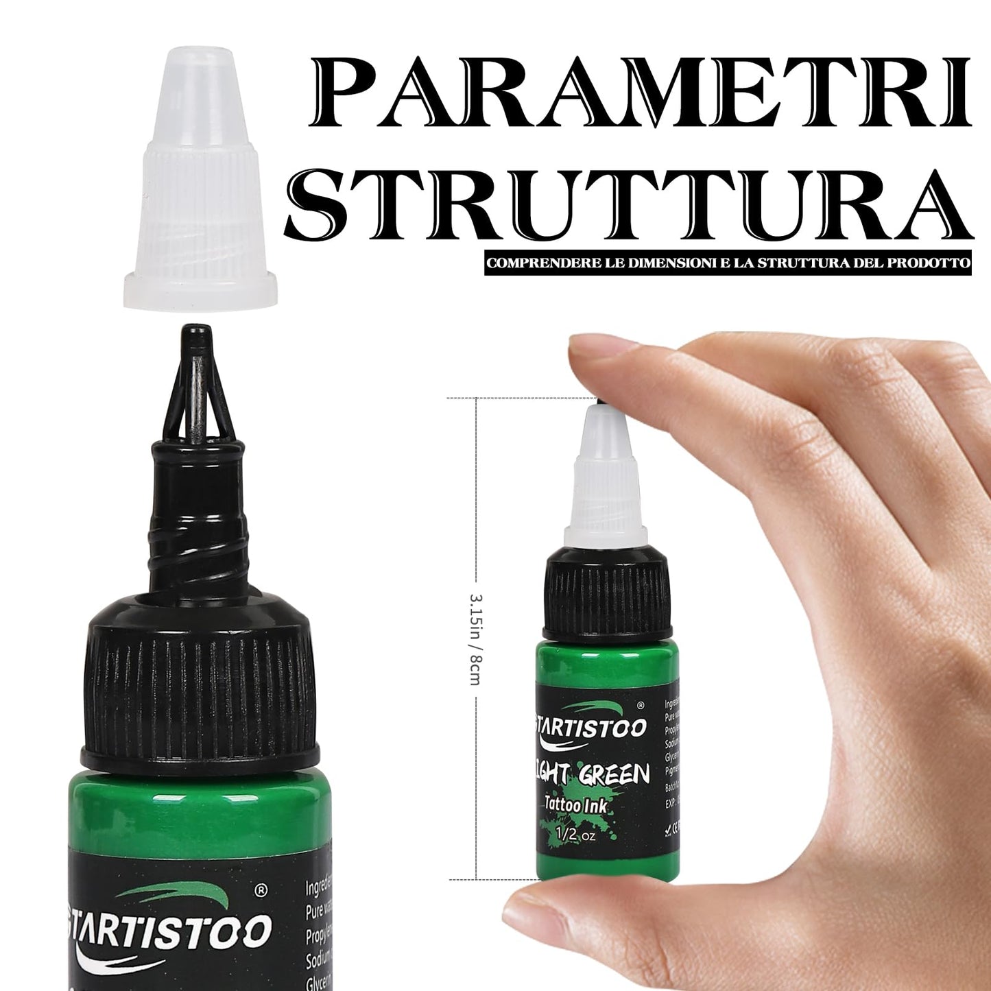 Tattoo Ink Set 16 Colors, 1/2 oz (15 ml) Professional Vegan-Friendly Pigment Tattoo Supplies Kit with True Black, Bright Red, Snow White Opaque