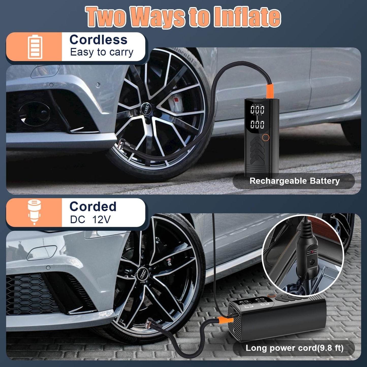 150PSI Portable Tire Inflator with Auto Shutoff & LED Light - Perfect for Cars, Bikes, & Motorcycles